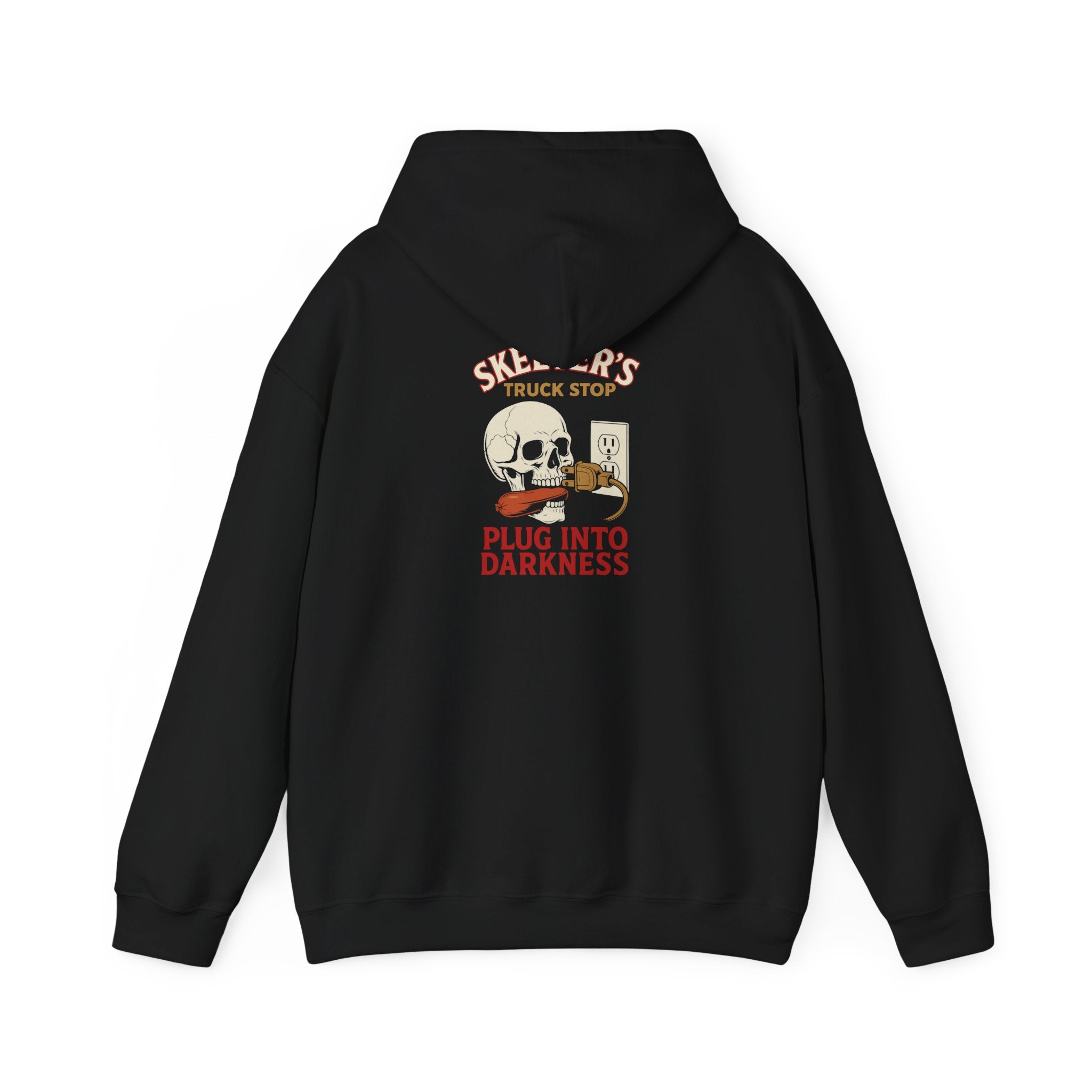 Skeeter’s “Plug Into Darkness” Unisex Hoodie – Power Out? So Am I.