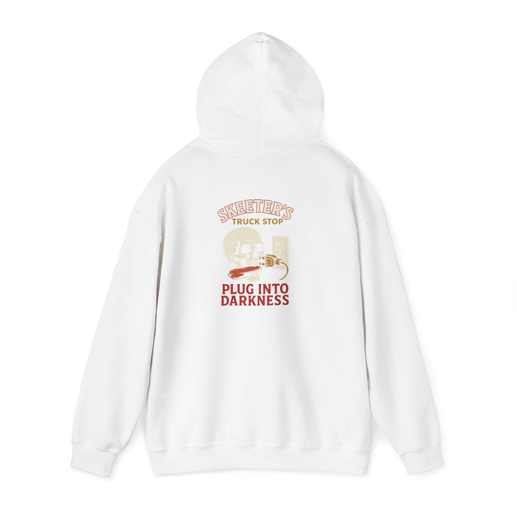 Skeeter’s “Plug Into Darkness” Unisex Hoodie – Power Out? So Am I.