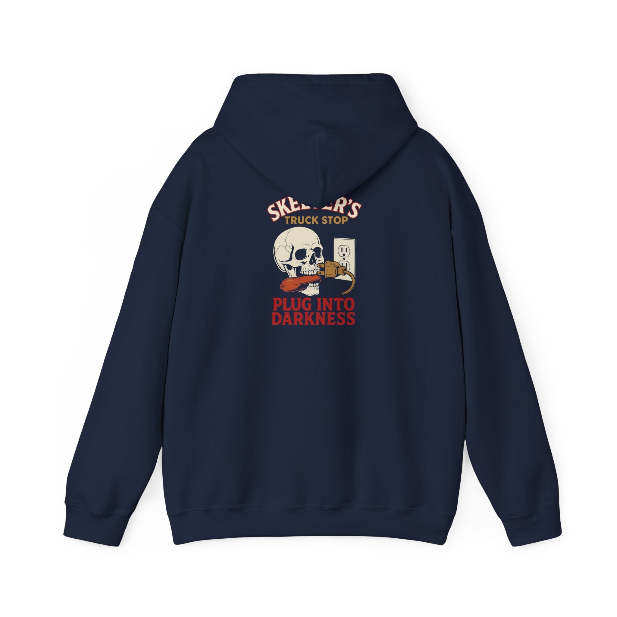 Skeeter’s “Plug Into Darkness” Unisex Hoodie – Power Out? So Am I.