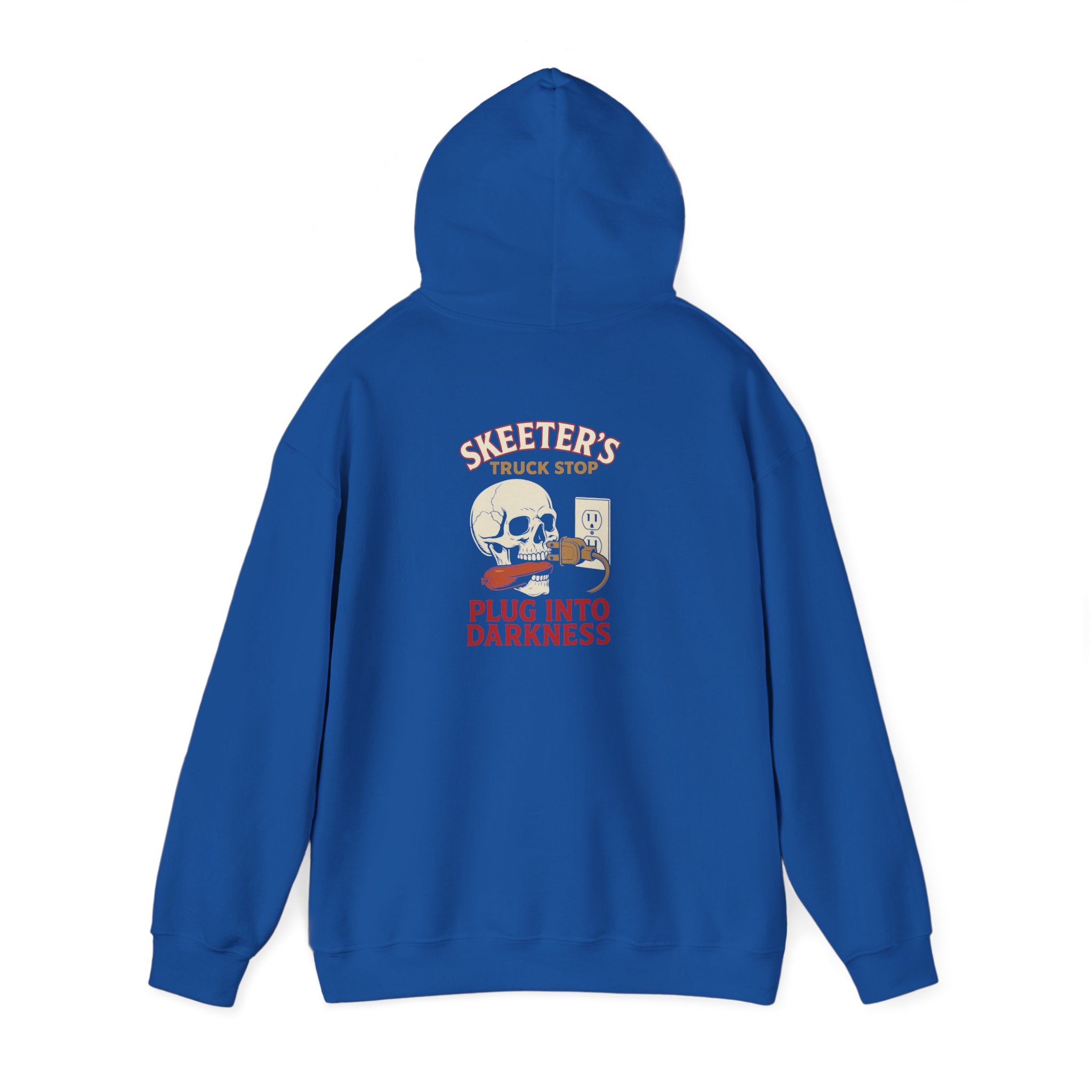 Skeeter’s “Plug Into Darkness” Unisex Hoodie – Power Out? So Am I.