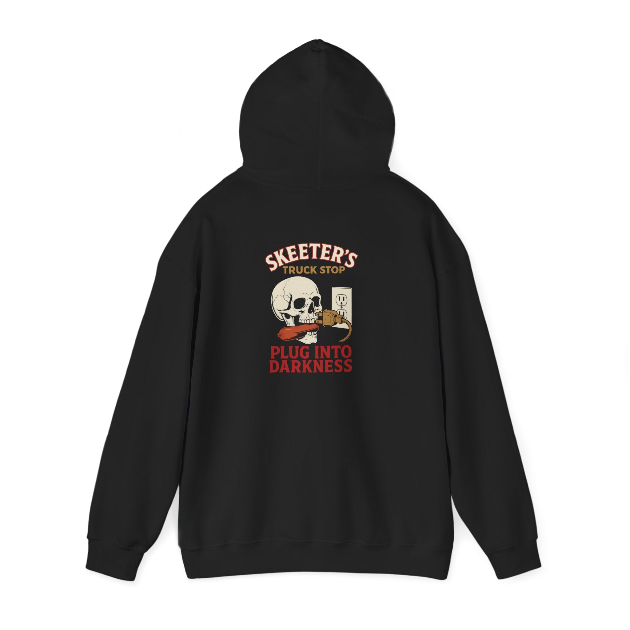 Skeeter’s “Plug Into Darkness” Unisex Hoodie – Power Out? So Am I.
